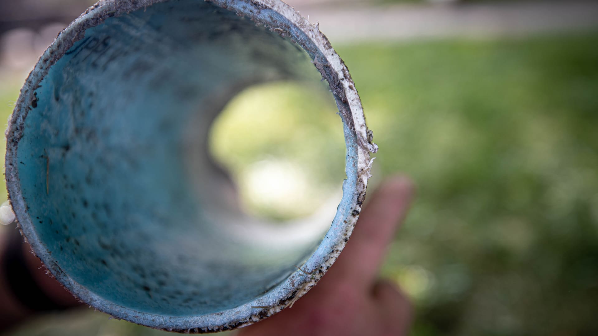 Close-up of a sewer line during a plumbing repair job